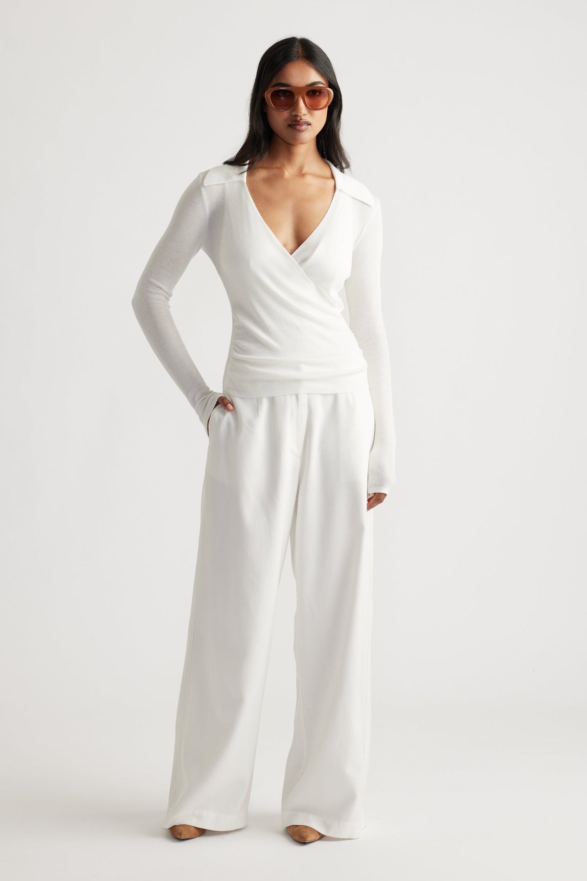 Kendra Crossover Fine Knit Top