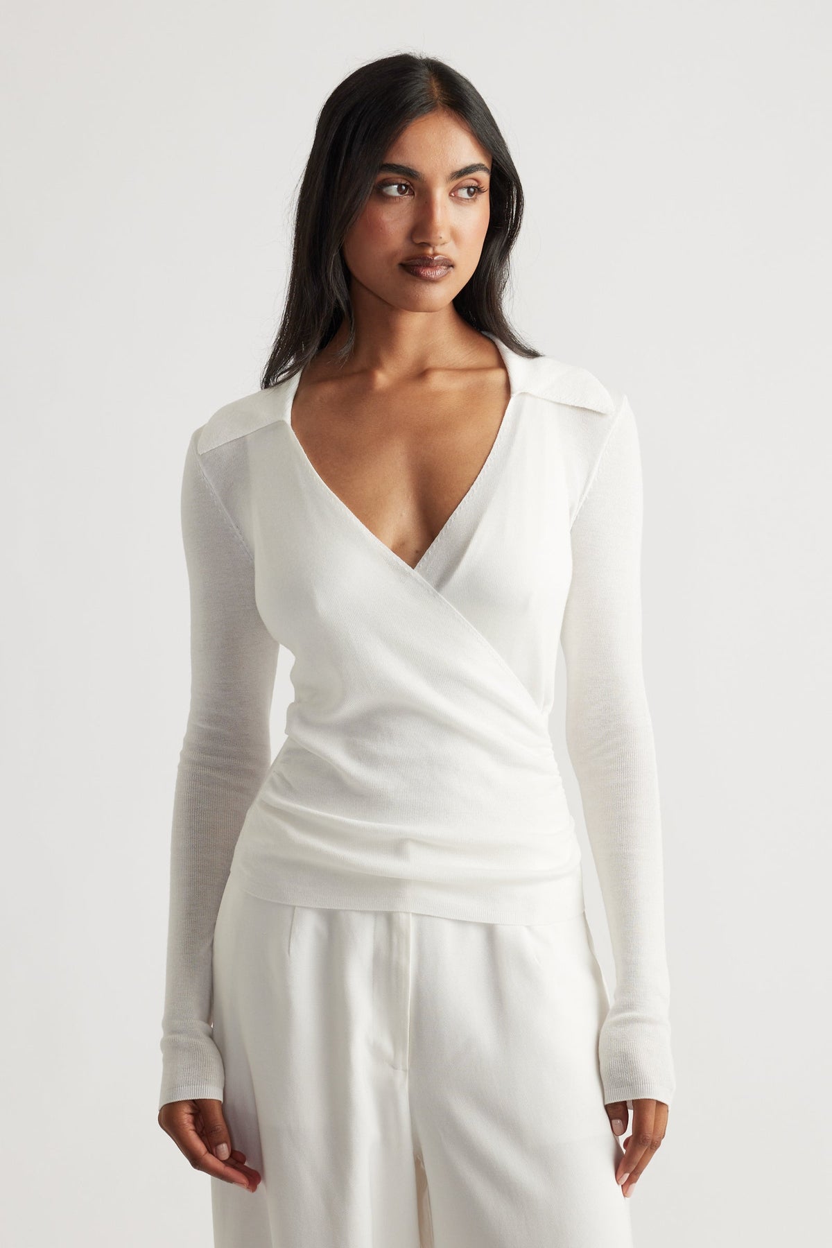 Kendra Crossover Fine Knit Top