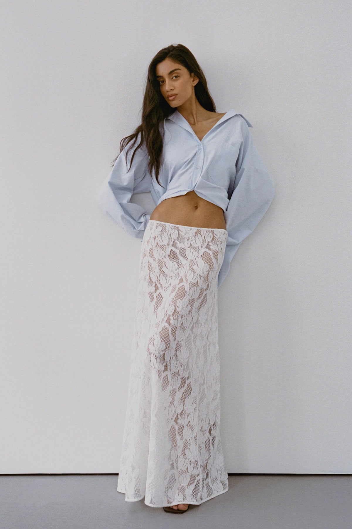 LUCINE WHITE LACE MAXI SKIRT