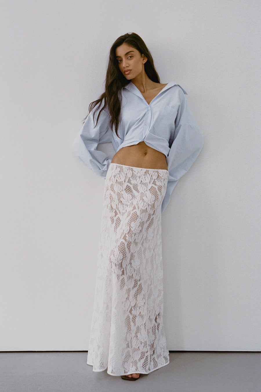 LUCINE WHITE LACE MAXI SKIRT