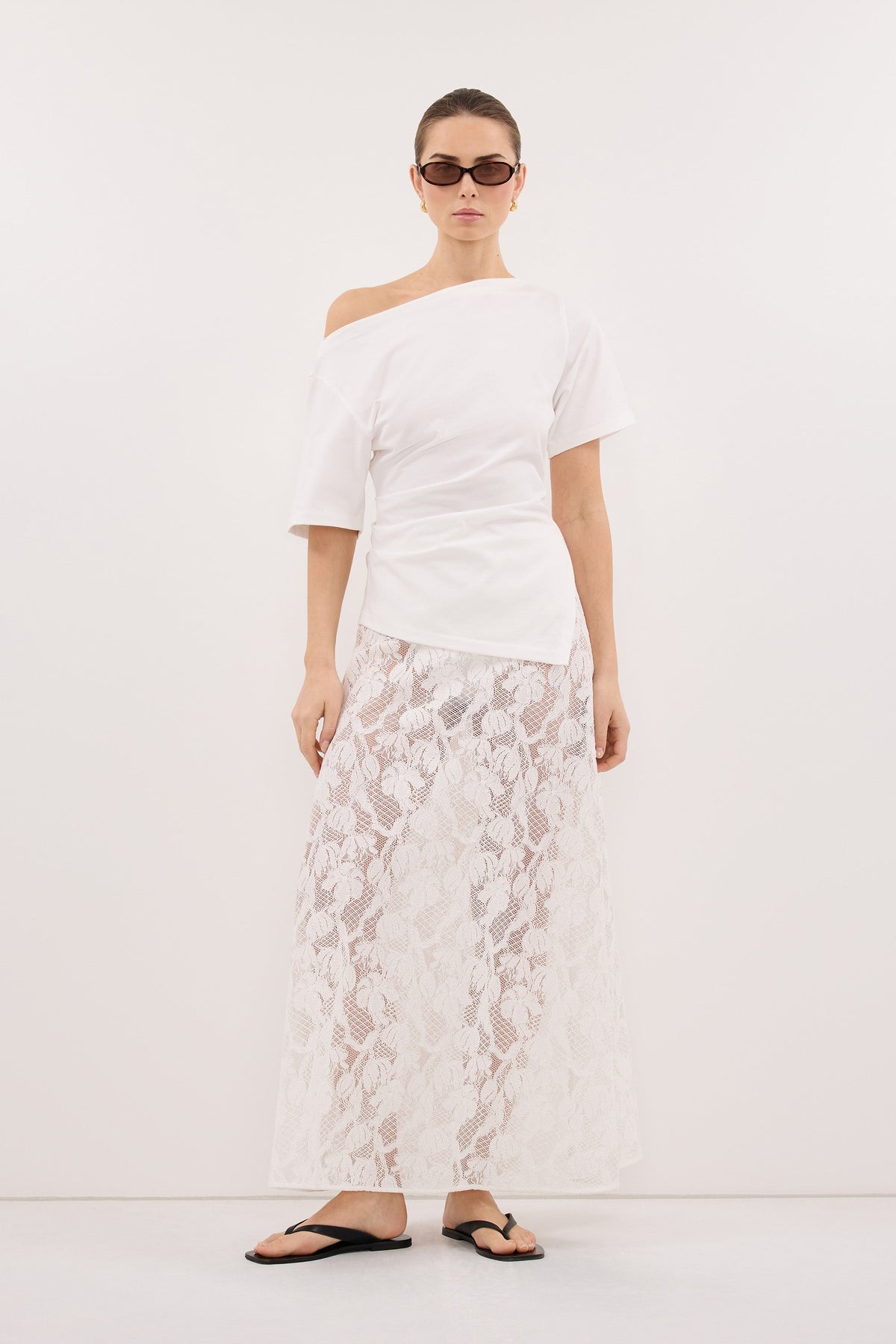 LUCINE WHITE LACE MAXI SKIRT