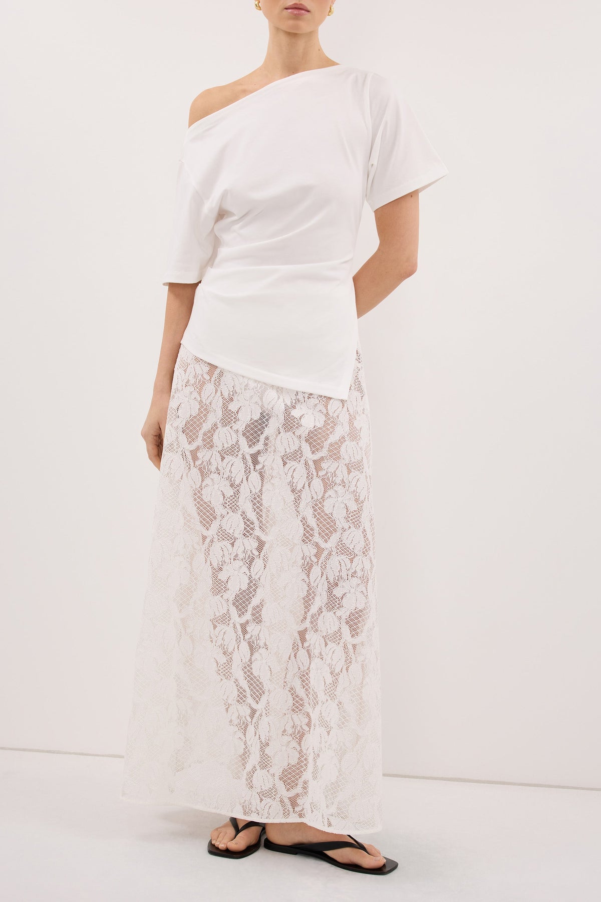 LUCINE WHITE LACE MAXI SKIRT