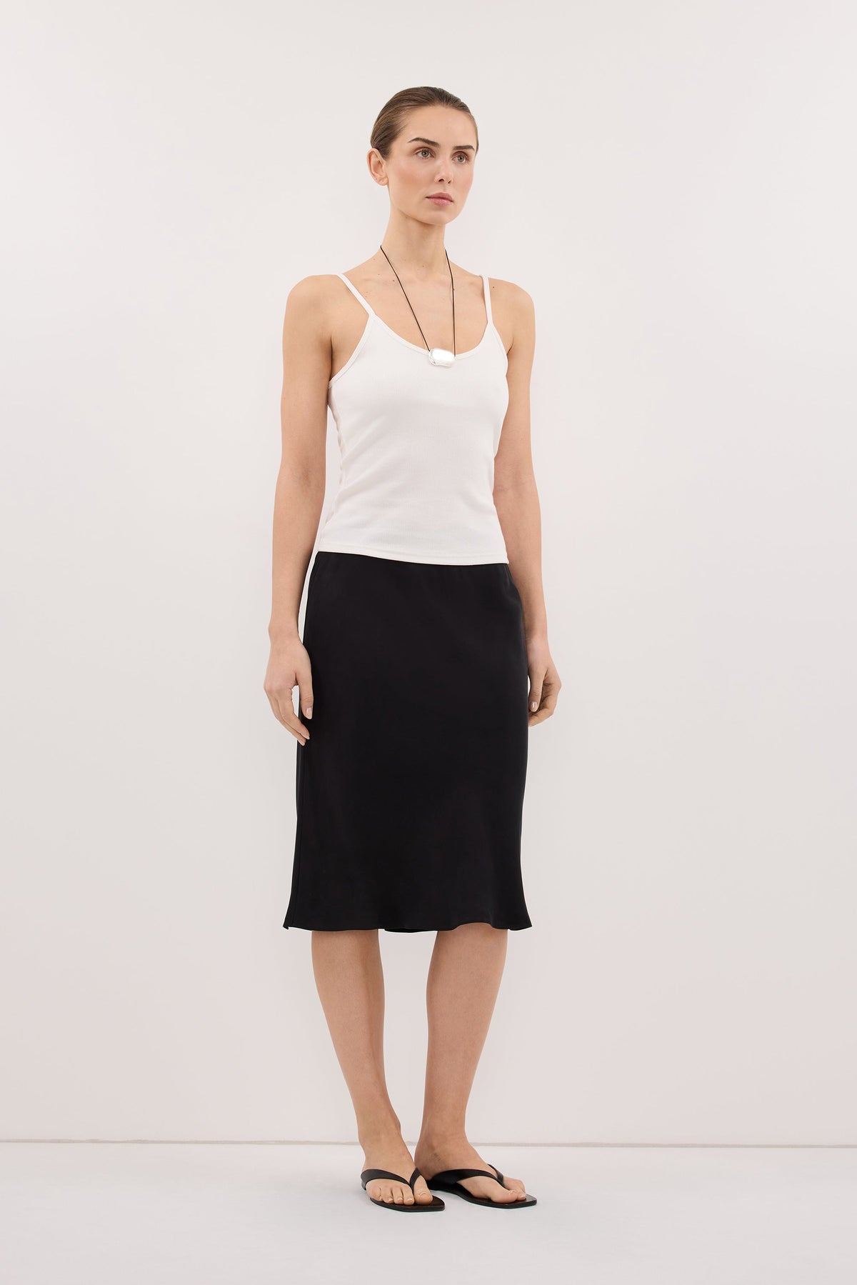 LOUISA BLACK CUPRO KNEE LENGTH SKIRT