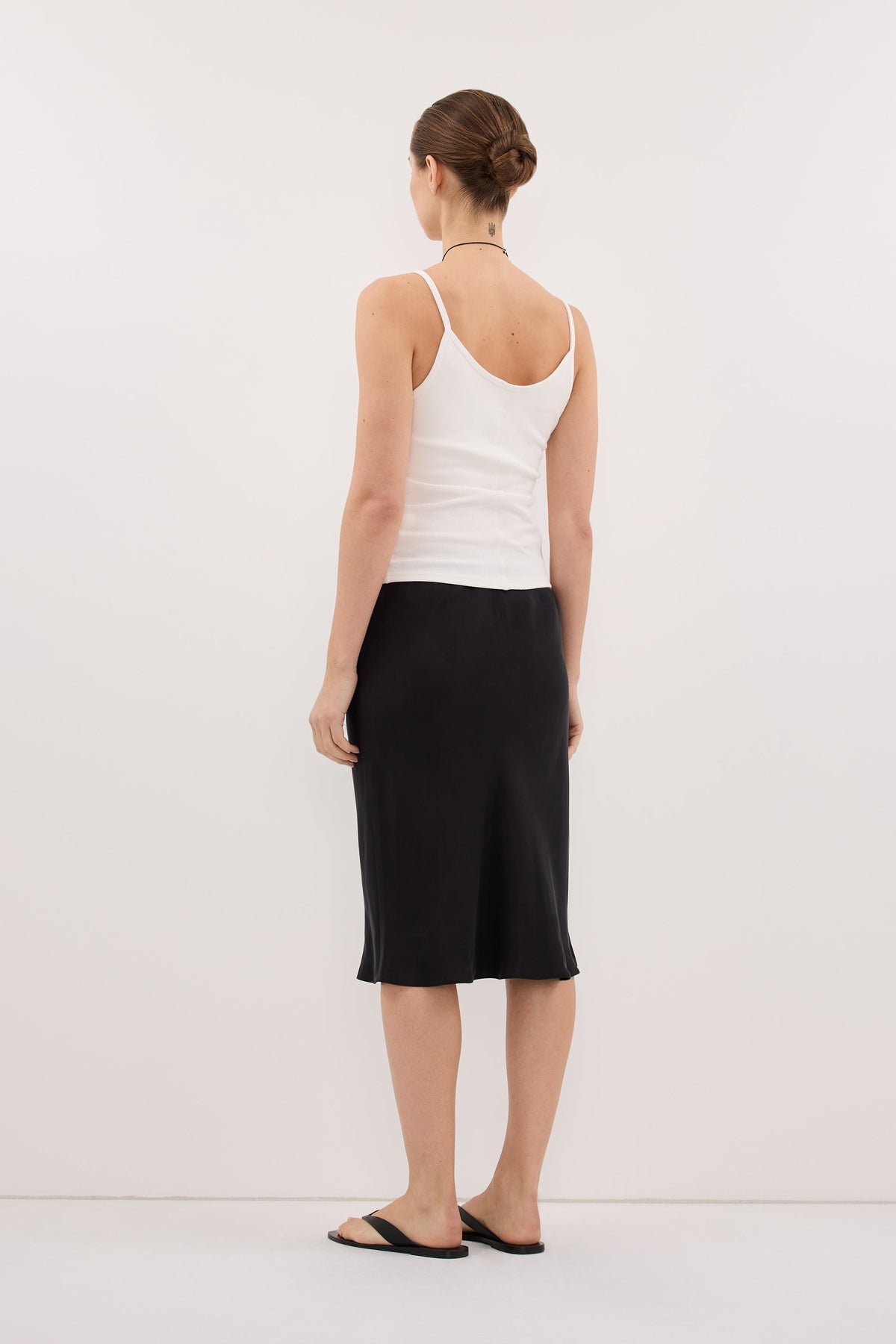 LOUISA BLACK CUPRO KNEE LENGTH SKIRT