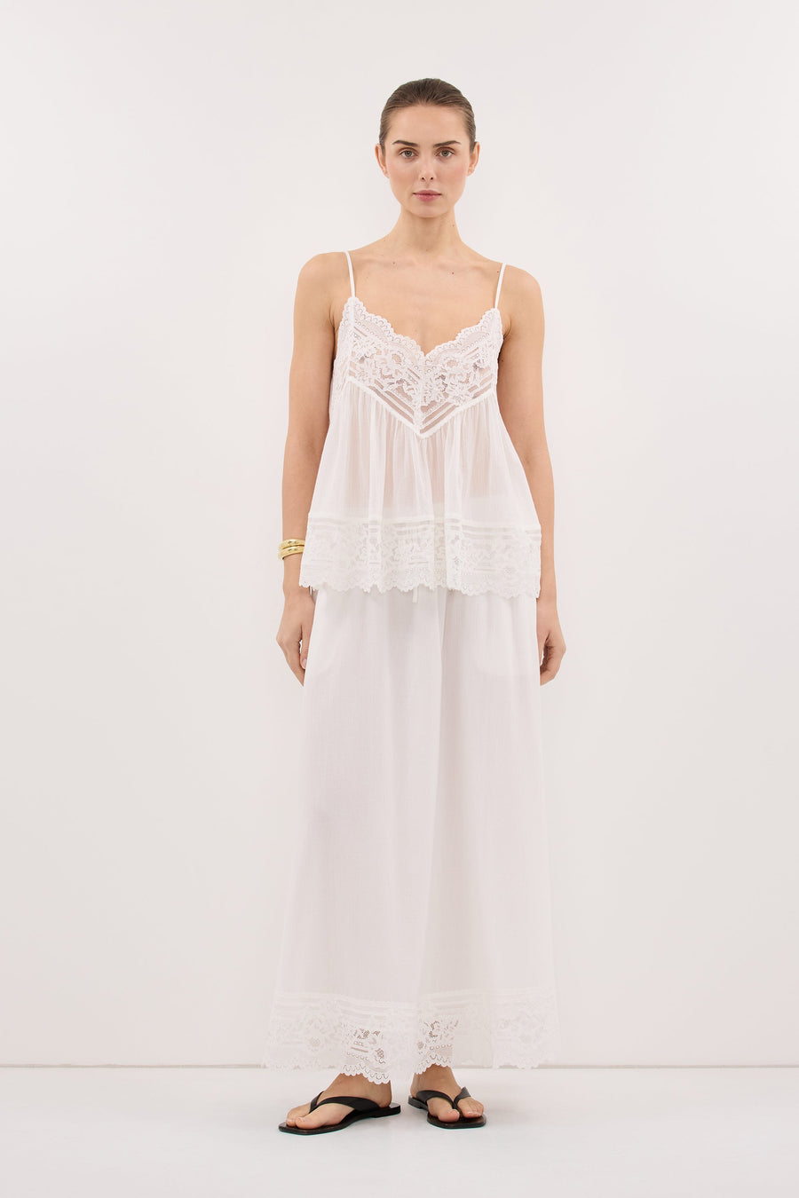ELISA WHITE COTTON SHEER MIDI SKIRT