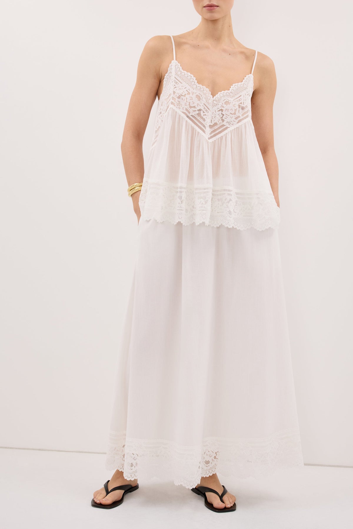 ELISA WHITE COTTON SHEER MIDI SKIRT