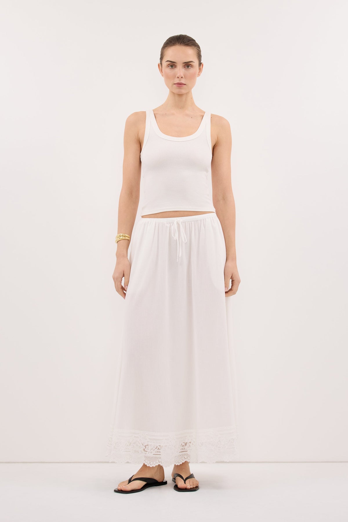 ELISA WHITE COTTON SHEER MIDI SKIRT