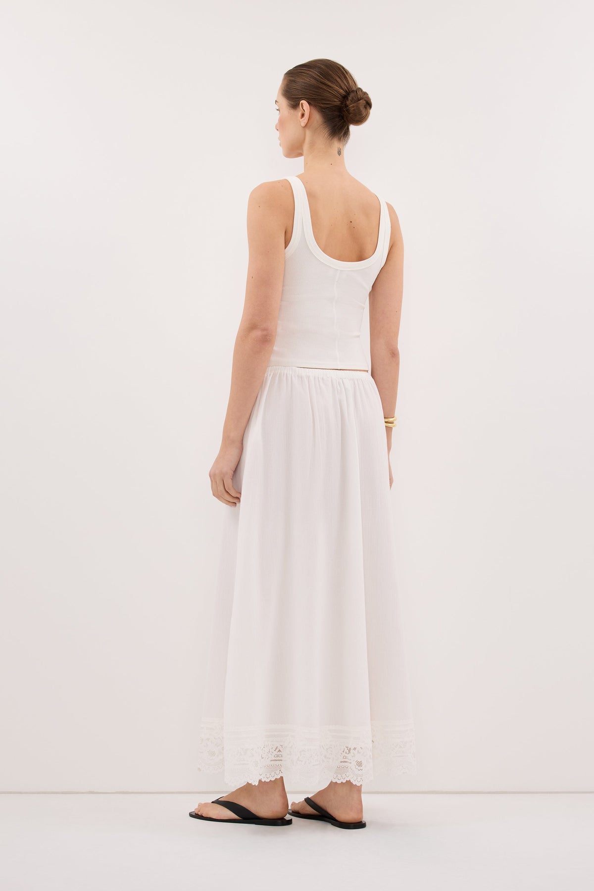 ELISA WHITE COTTON SHEER MIDI SKIRT