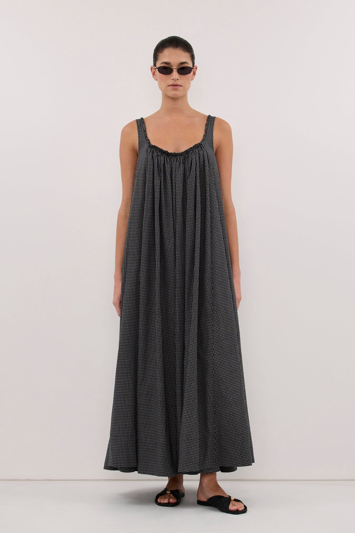 ARABELLA BLACK CHECK MIDI DRESS