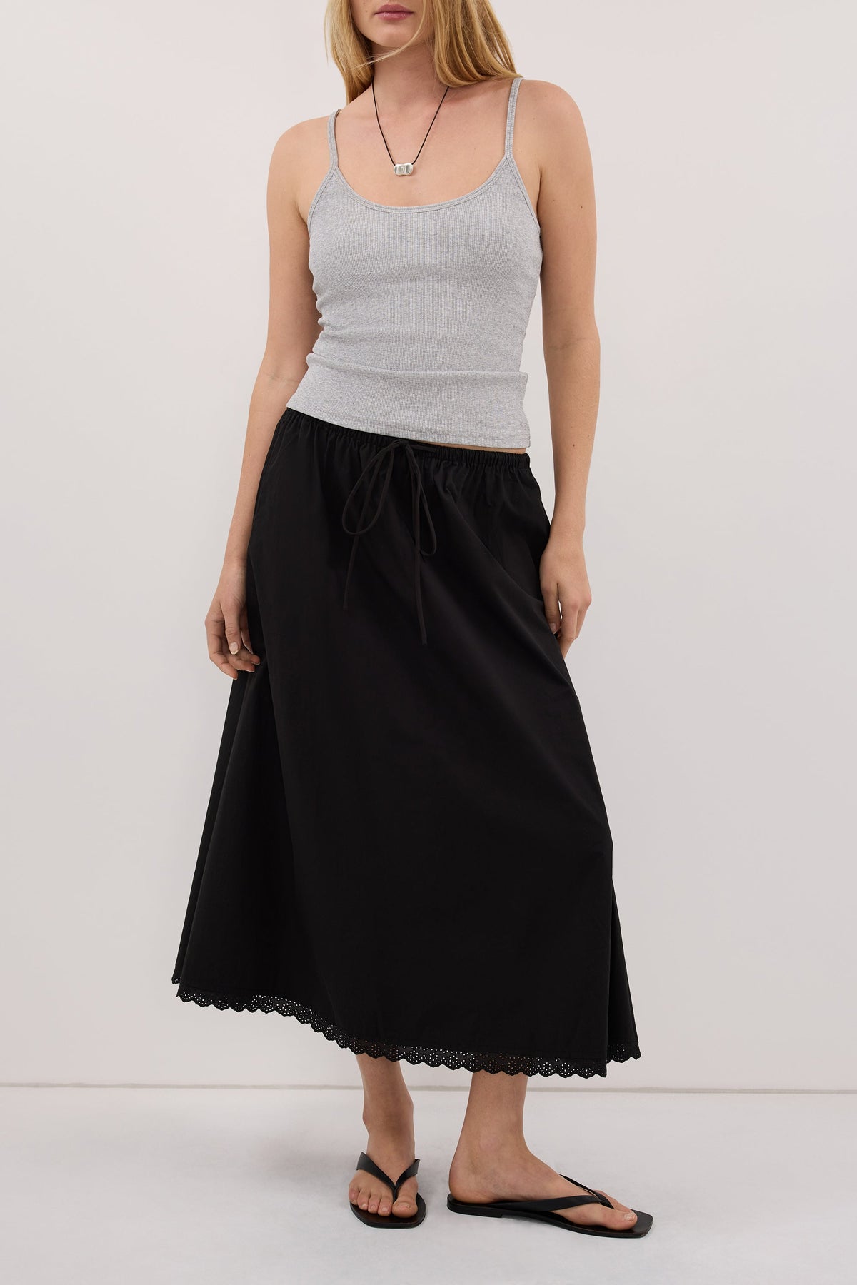 ARLETTE BLACK COTTON GATHERED 7/8 SKIRT