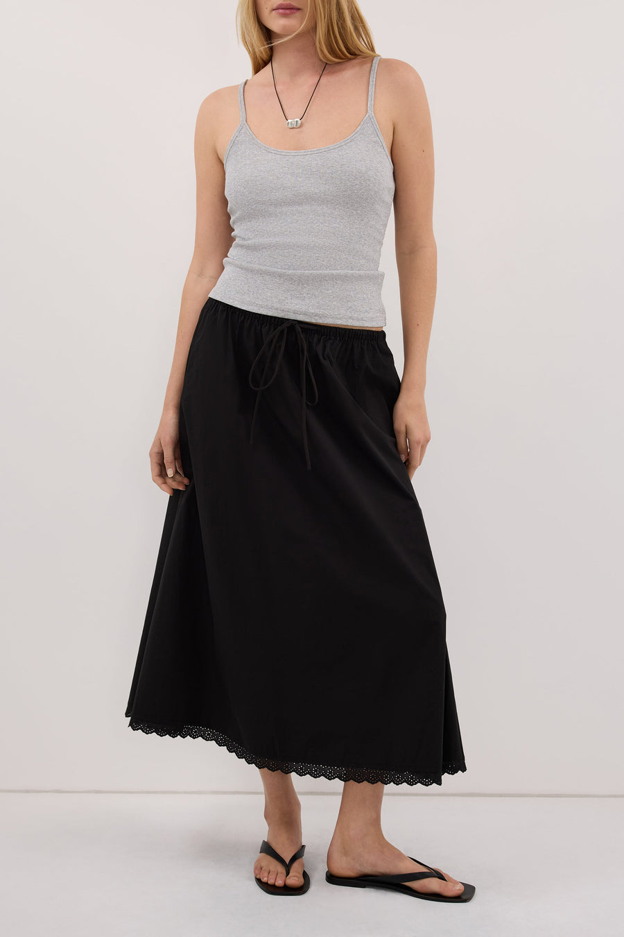 ARLETTE BLACK COTTON GATHERED 7/8 SKIRT
