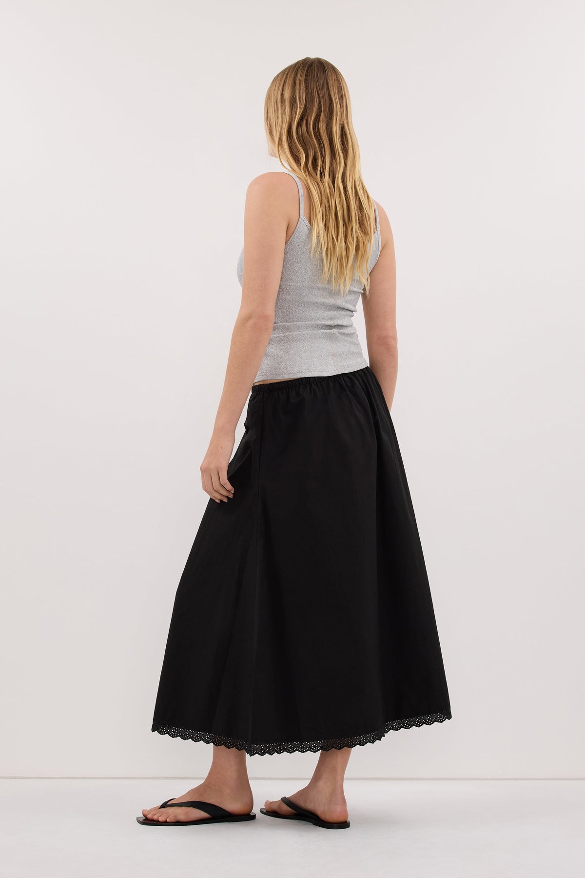 ARLETTE BLACK COTTON GATHERED 7/8 SKIRT