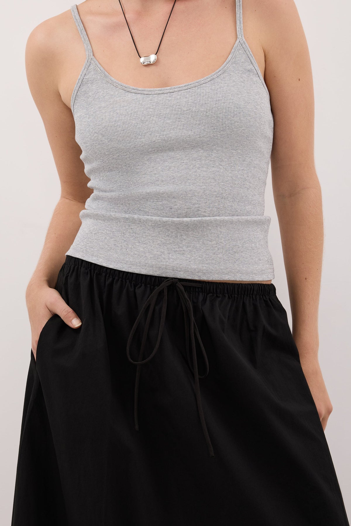 ARLETTE BLACK COTTON GATHERED 7/8 SKIRT