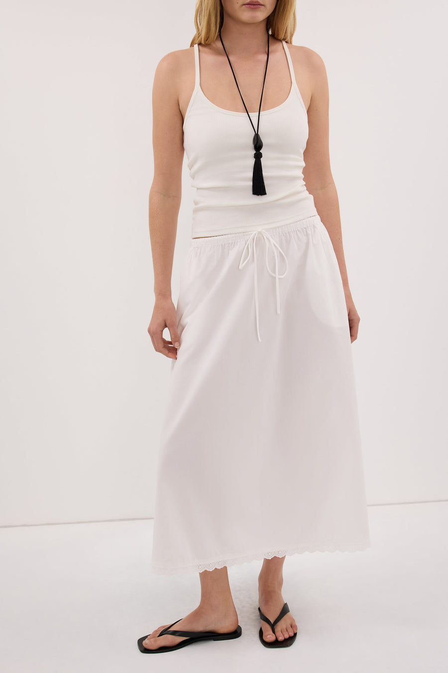 ARLETTE WHITE COTTON GATHERED 7/8 SKIRT