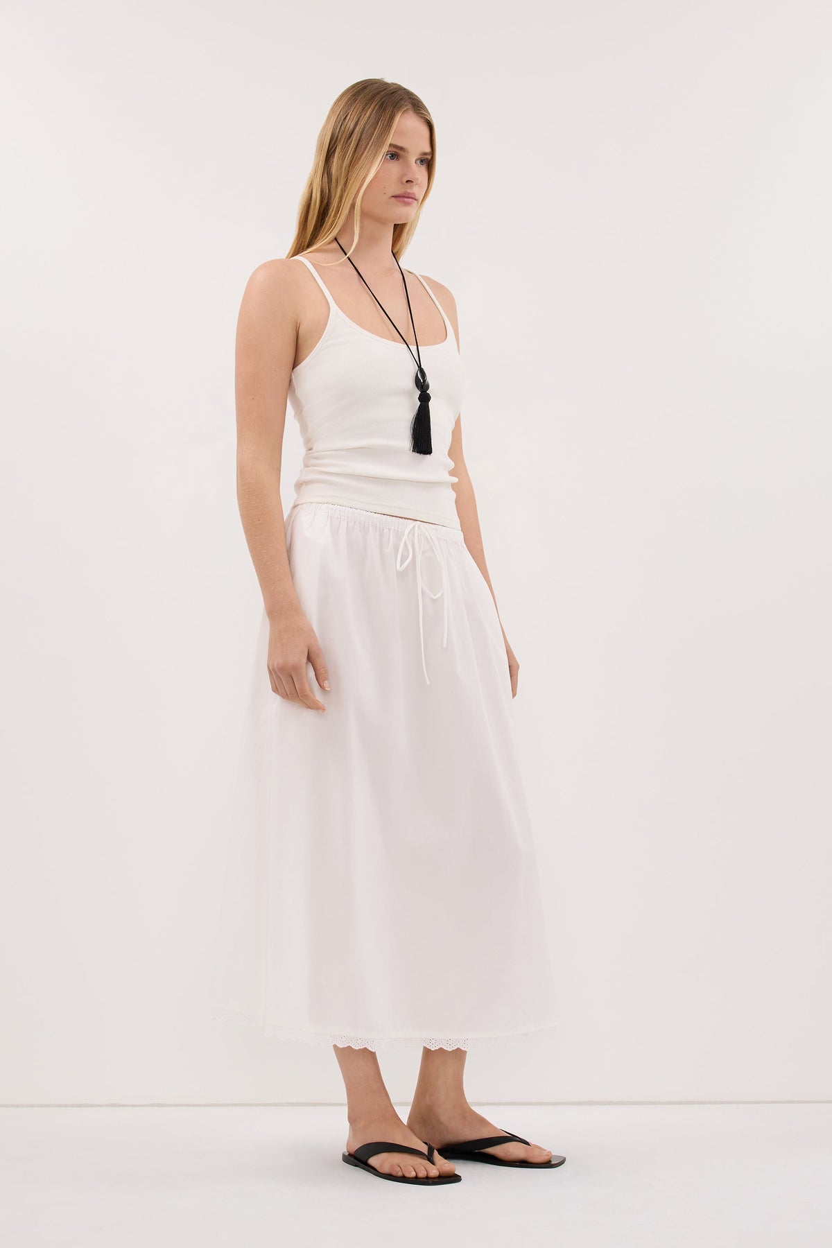 ARLETTE WHITE COTTON GATHERED 7/8 SKIRT
