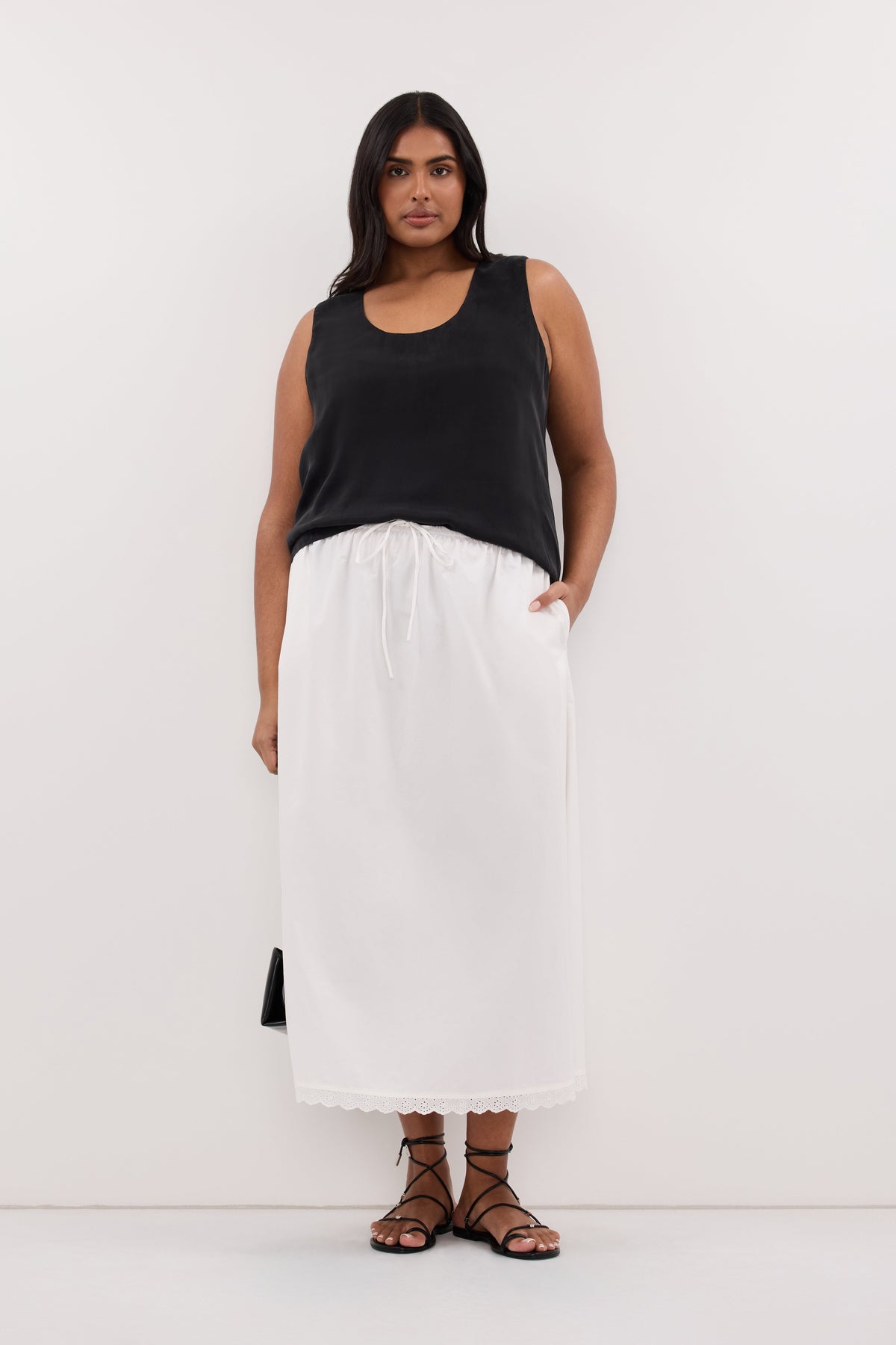 ARLETTE WHITE COTTON GATHERED 7/8 SKIRT