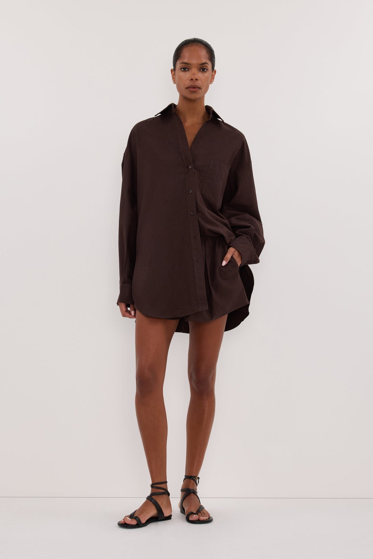 RHEA BURNT CHOC COTTON DRAWSTRING SHORT