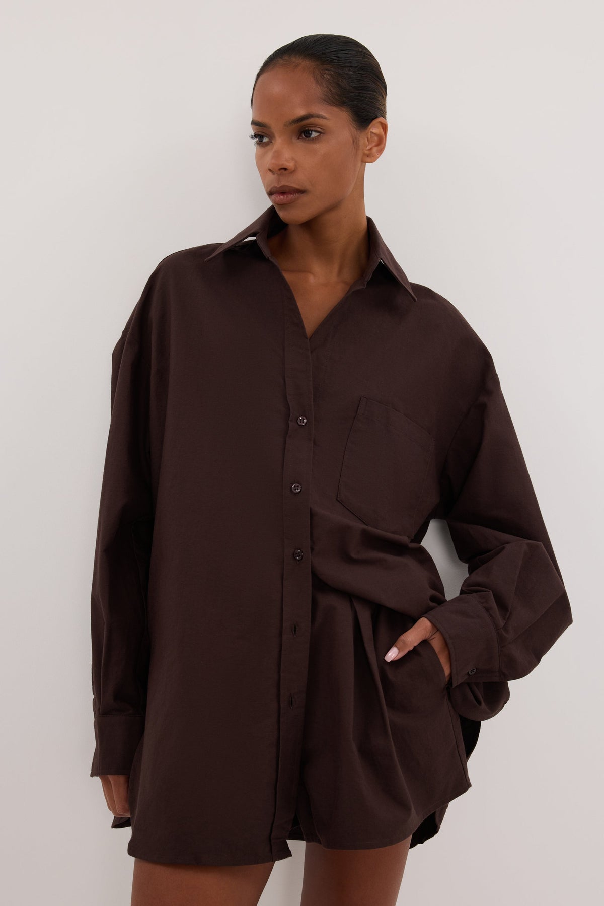 RHEA BURNT CHOC COTTON DRAWSTRING SHORT