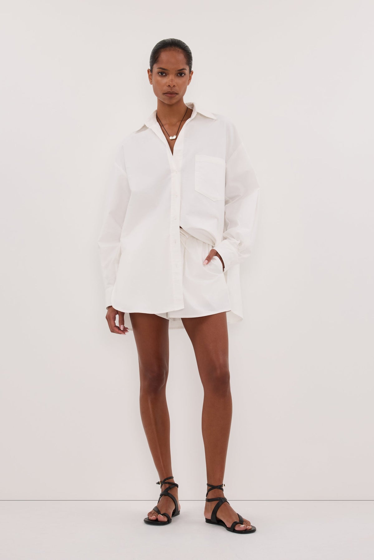 RHEA WHITE COTTON DRAWSTRING SHORT