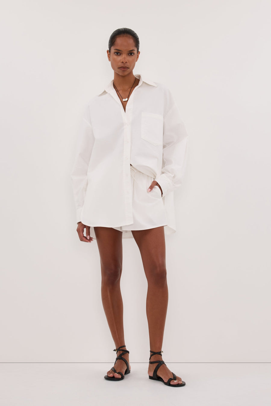 RHEA WHITE COTTON DRAWSTRING SHORT