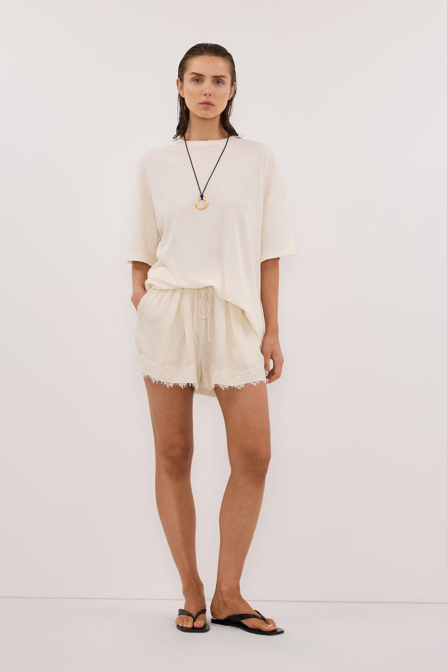 ANDREA SANDSTONE CUPRO LACE SHORT