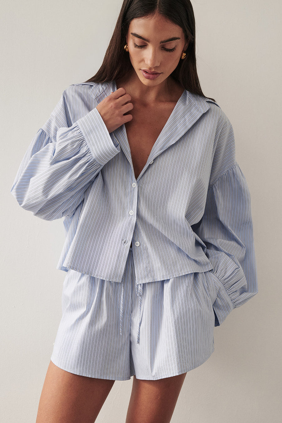BERNICE BLUE STRIPE COTTON BLEND SHORT