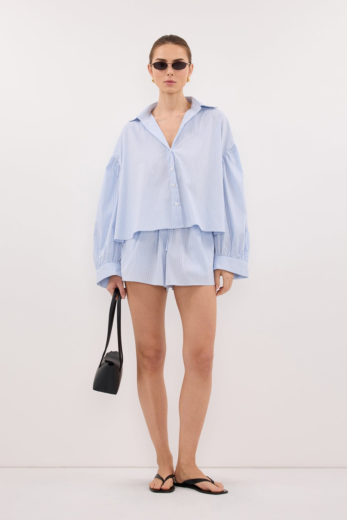 BERNICE BLUE STRIPE COTTON BLEND SHORT