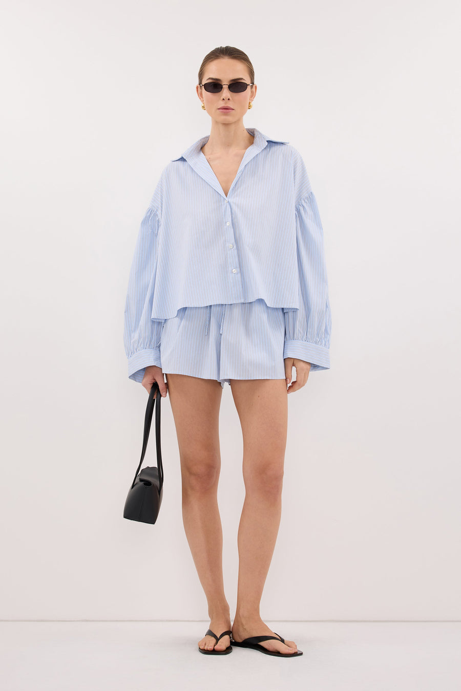 BERNICE BLUE STRIPE COTTON BLEND SHORT