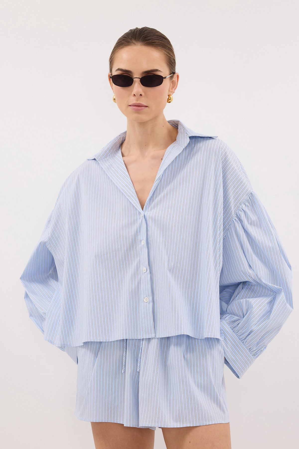 BERNICE BLUE STRIPE COTTON BLEND SHORT