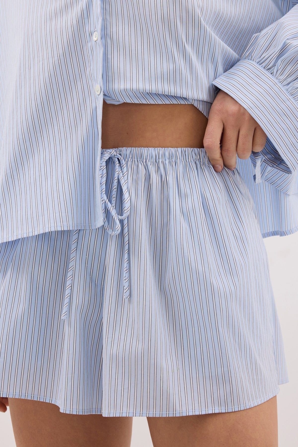 BERNICE BLUE STRIPE COTTON BLEND SHORT