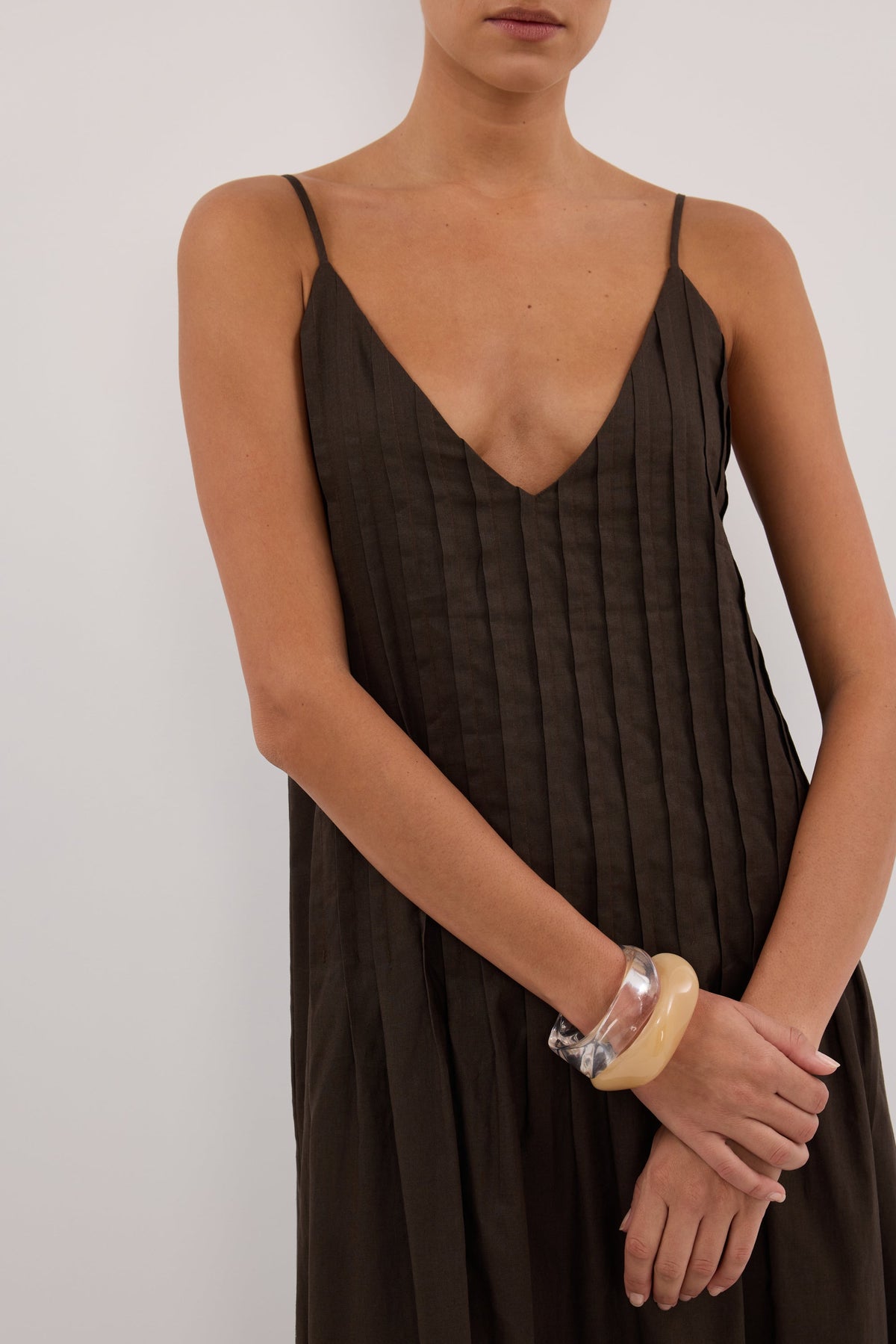 TAHLIA BITTER CHOC LINEN BLEND MAXI DRESS