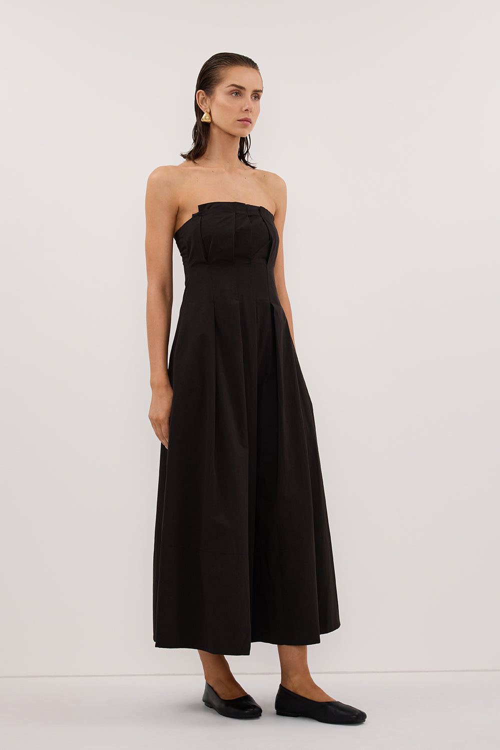 LILLY BLACK COTTON STRAPLESS MIDI DRESS