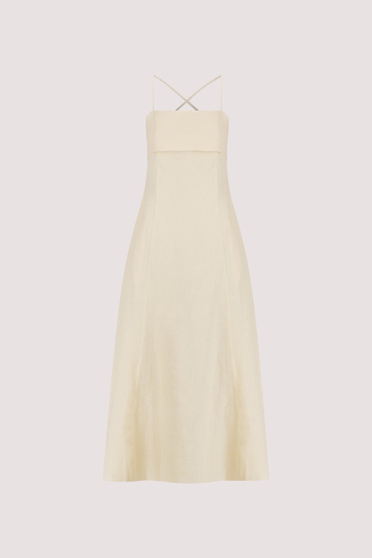 DANIELLA STRAW LINEN TIE BACK MIDI DRESS