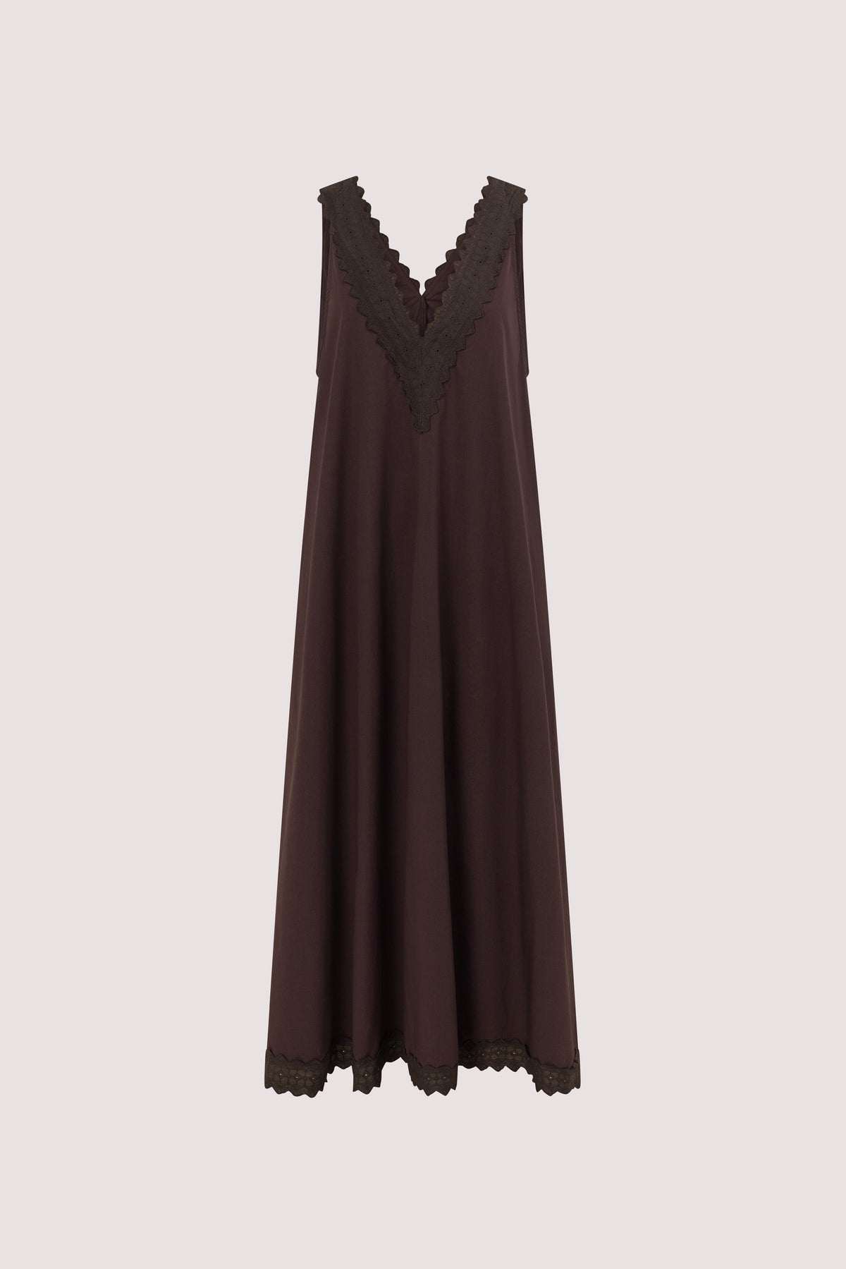 ANNABEL BURNT CHOC SLEEVELESS V NECK MIDI DRESS