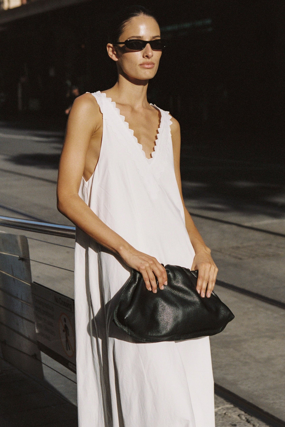 ANNABEL WHITE SLEEVELESS V NECK MIDI DRESS