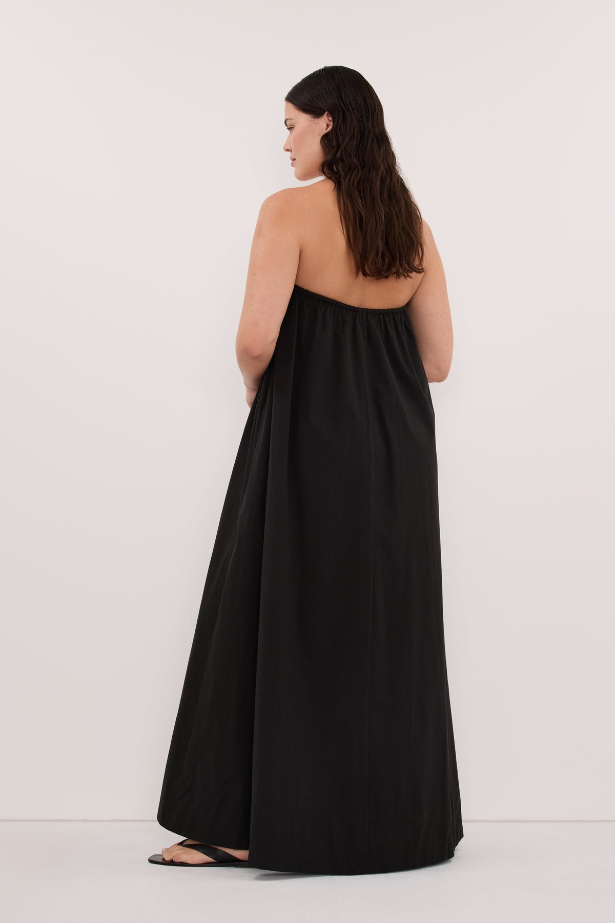 SOMMER BLACK STRAPLESS POPLIN MIDI DRESS