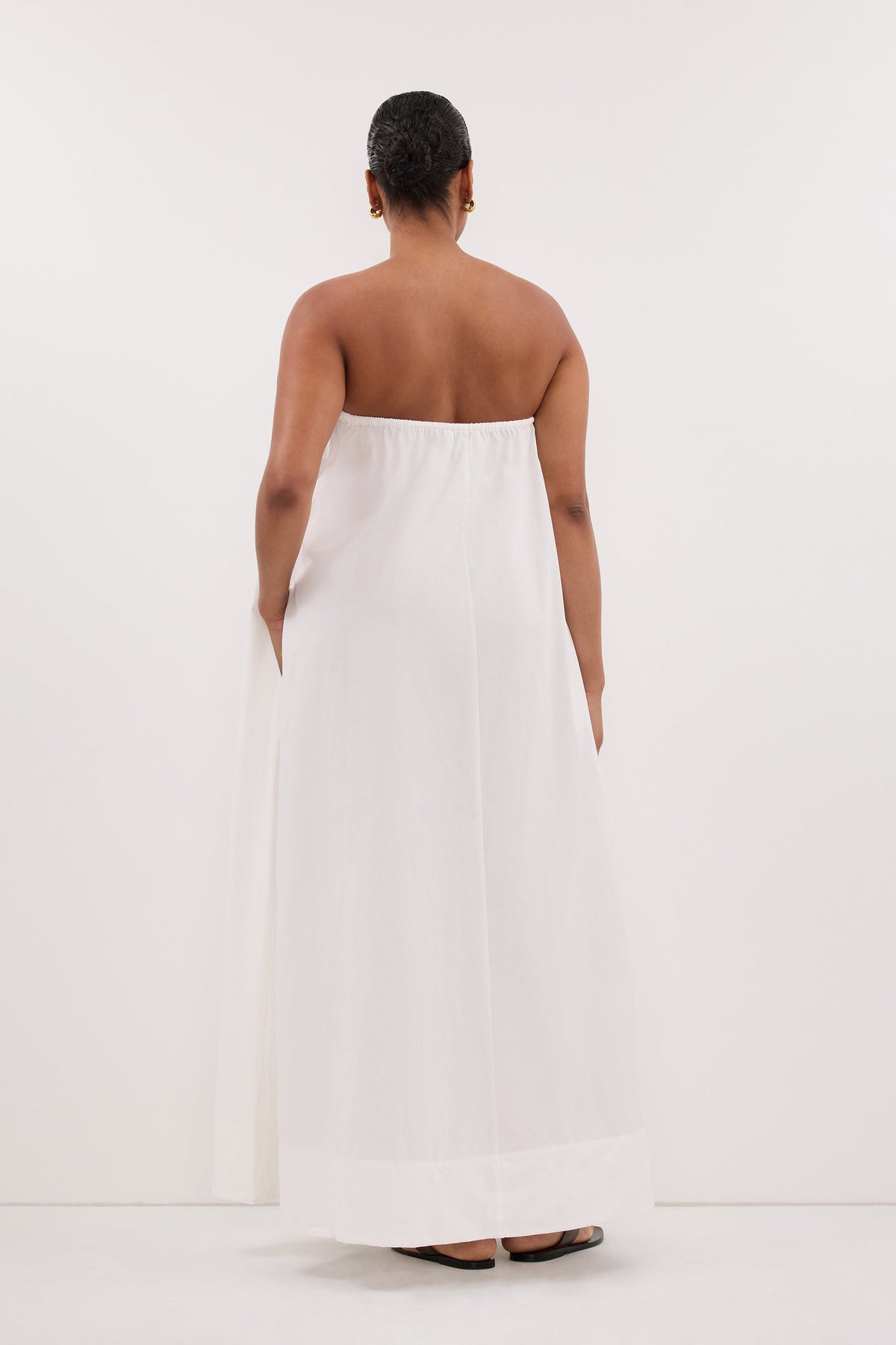 SOMMER WHITE STRAPLESS POPLIN MIDI DRESS