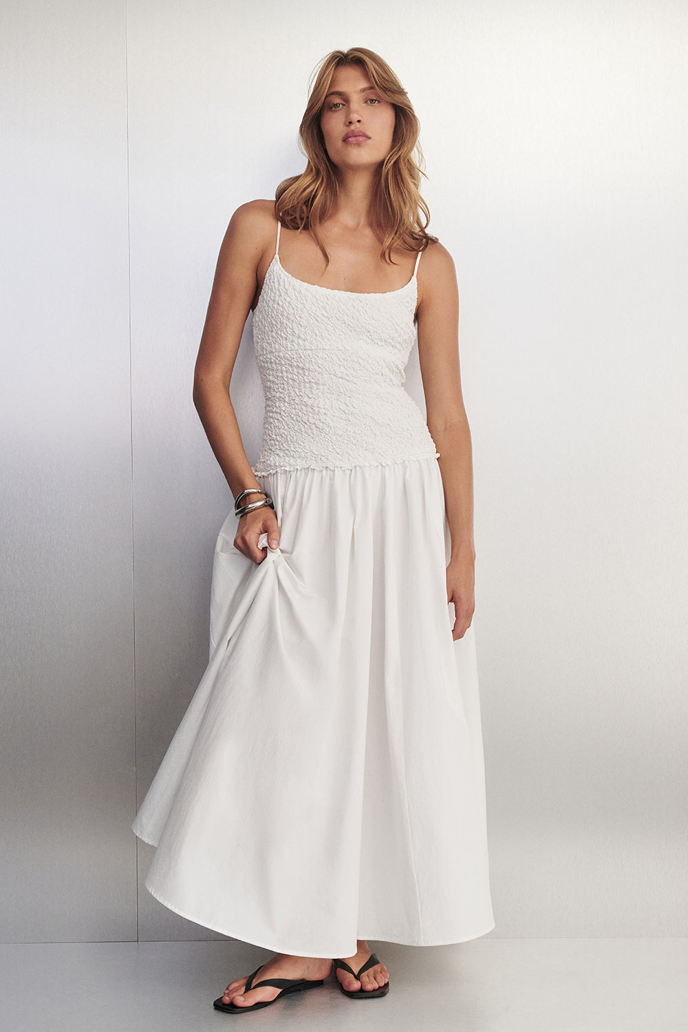 IZAIAH WHITE COTTON MIDI DRESS