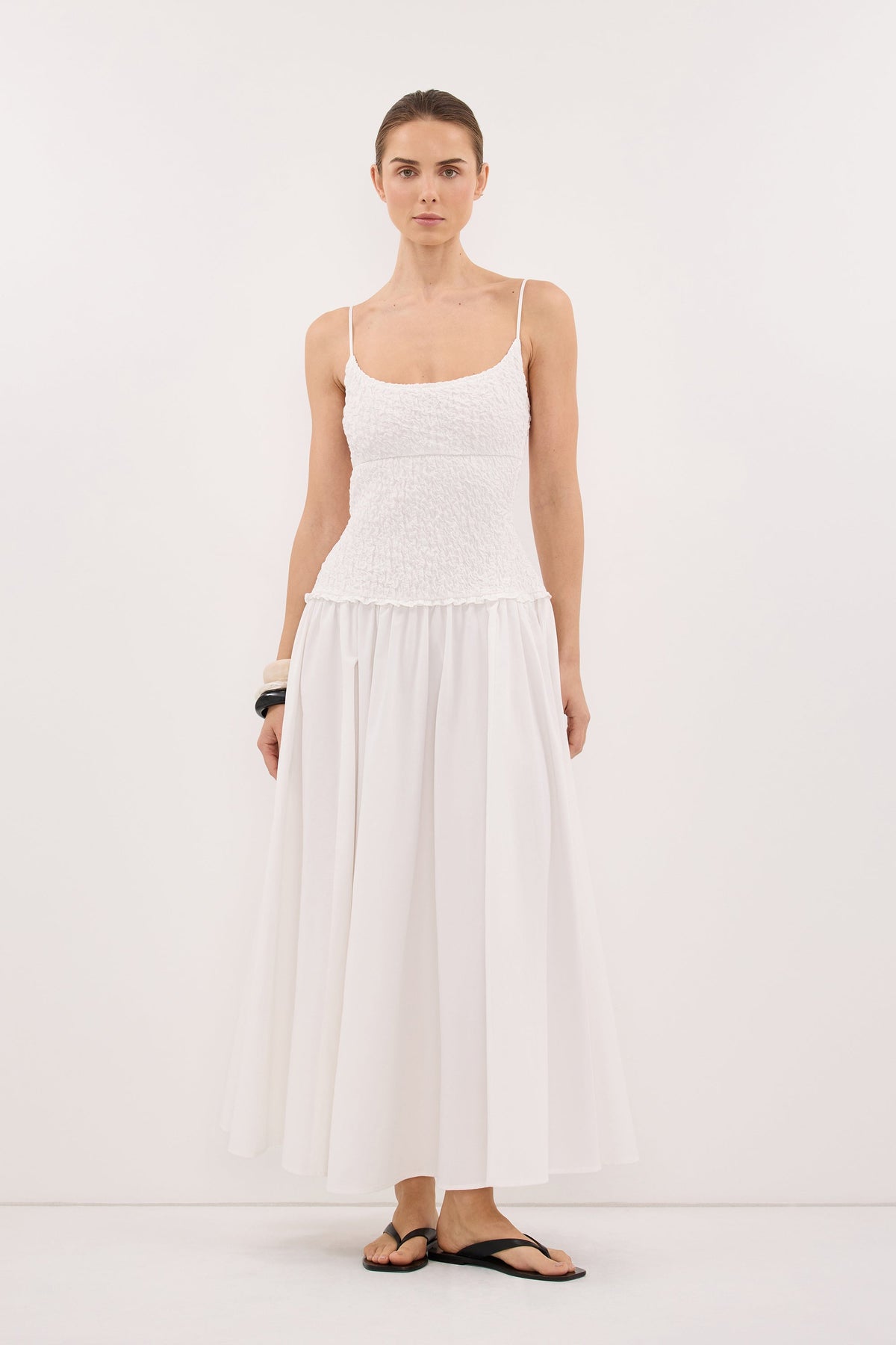 IZAIAH WHITE COTTON MIDI DRESS