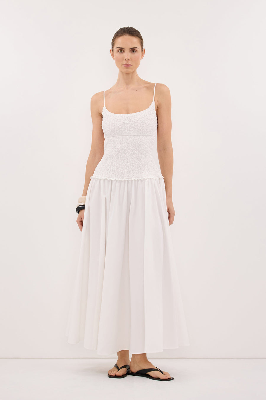 IZAIAH WHITE COTTON MIDI DRESS