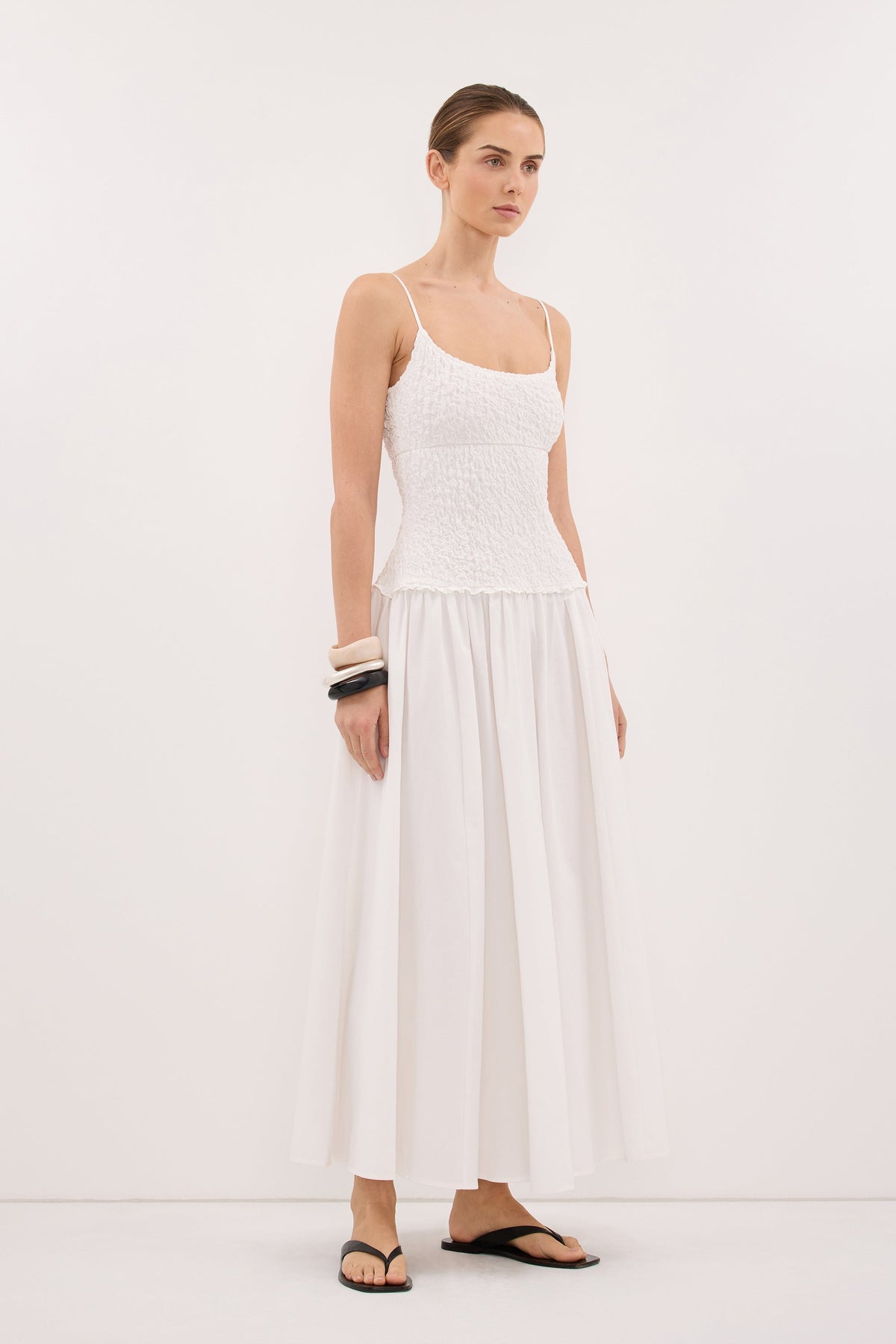 IZAIAH WHITE COTTON MIDI DRESS