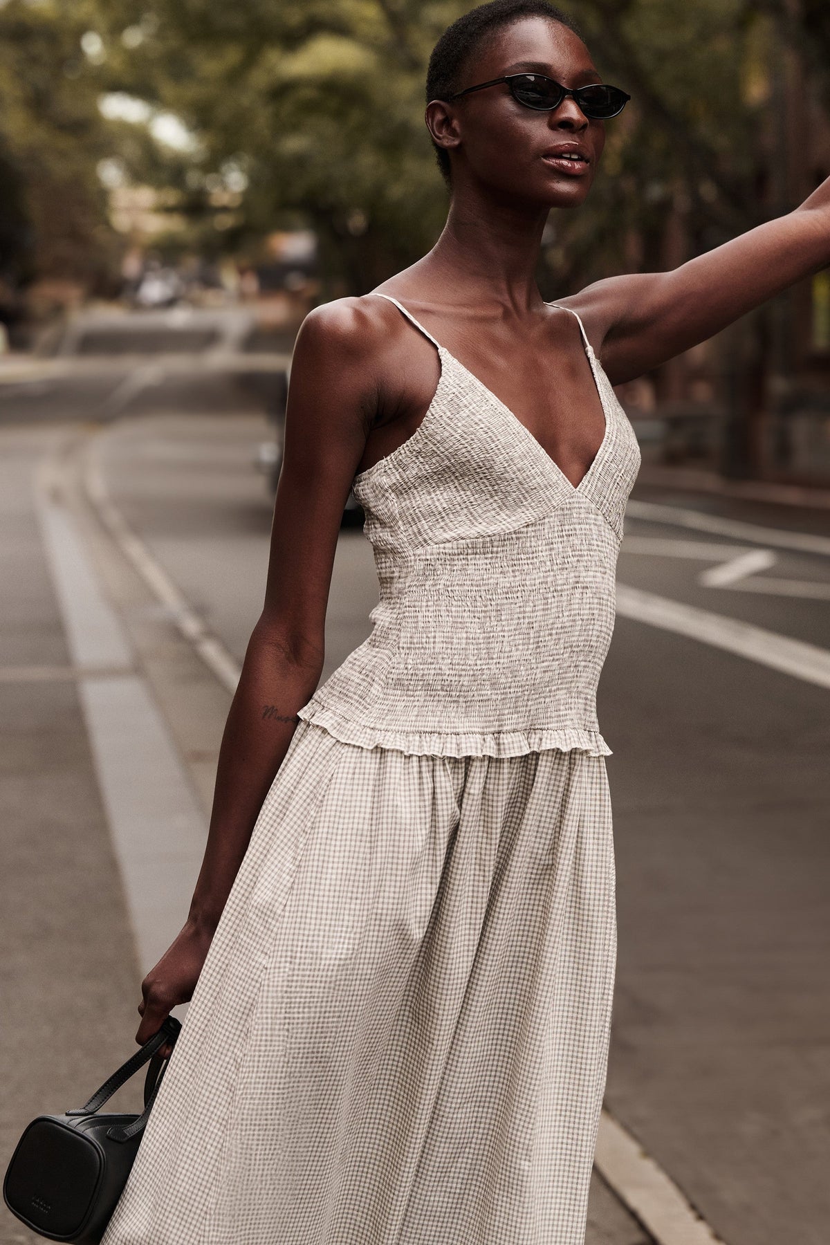 LILITH SLEEVELESS CHECK COTTON MIDI DRESS