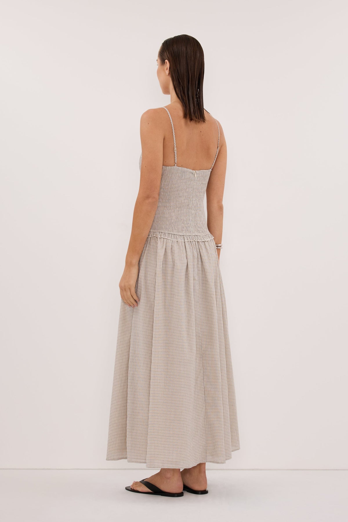 LILITH SLEEVELESS CHECK COTTON MIDI DRESS