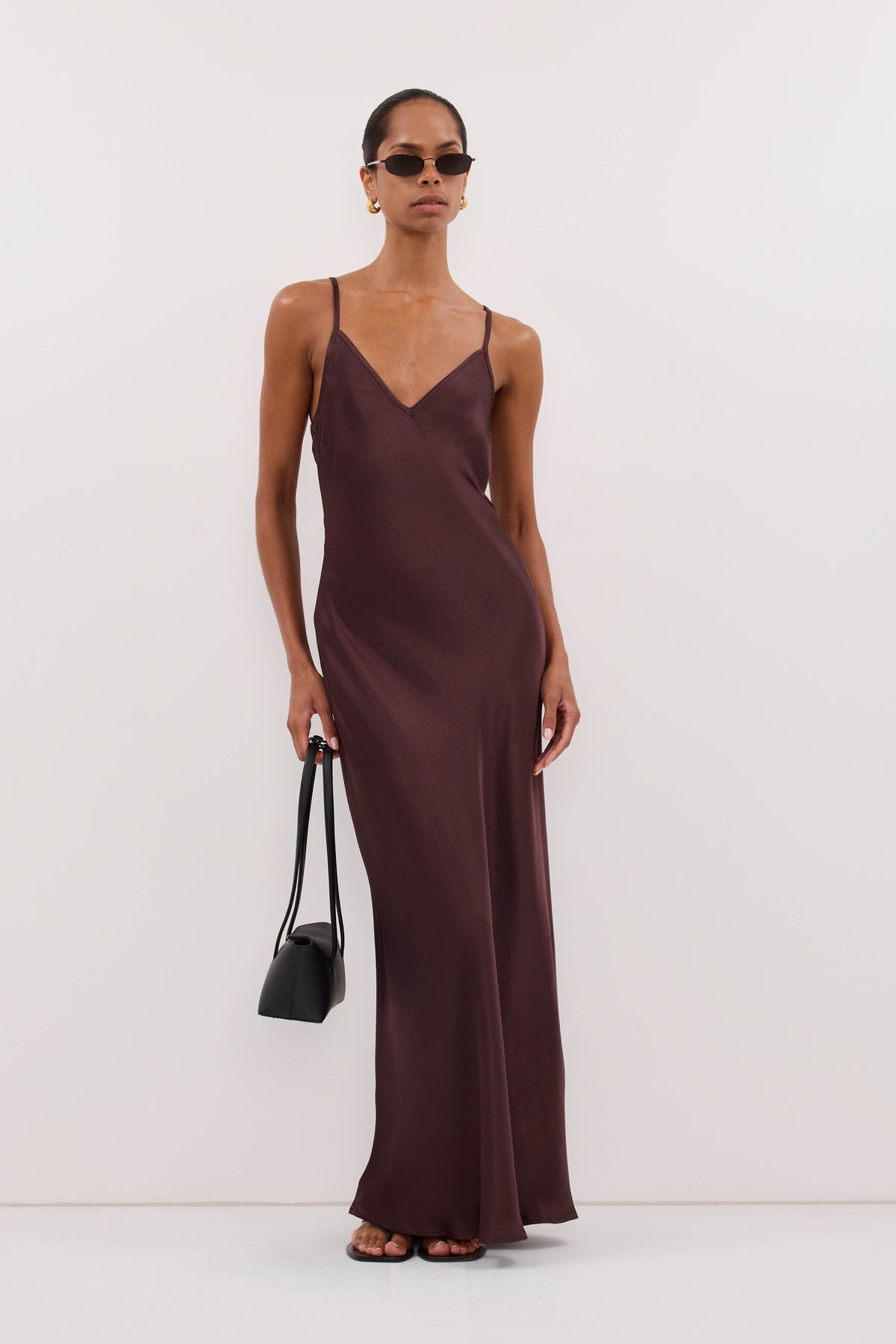 JOEY PLUM CHOC SATIN MAXI DRESS