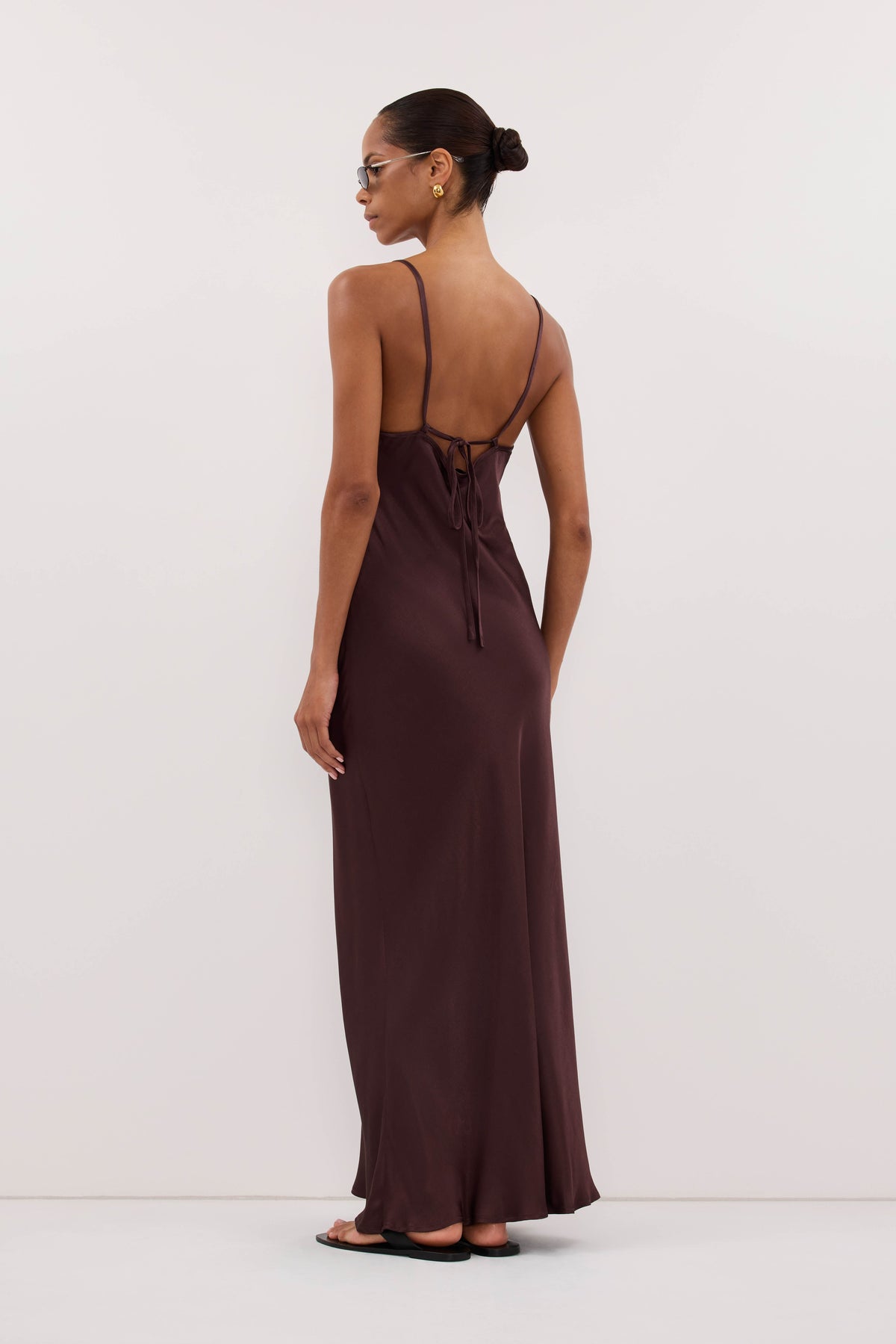 JOEY PLUM CHOC SATIN MAXI DRESS