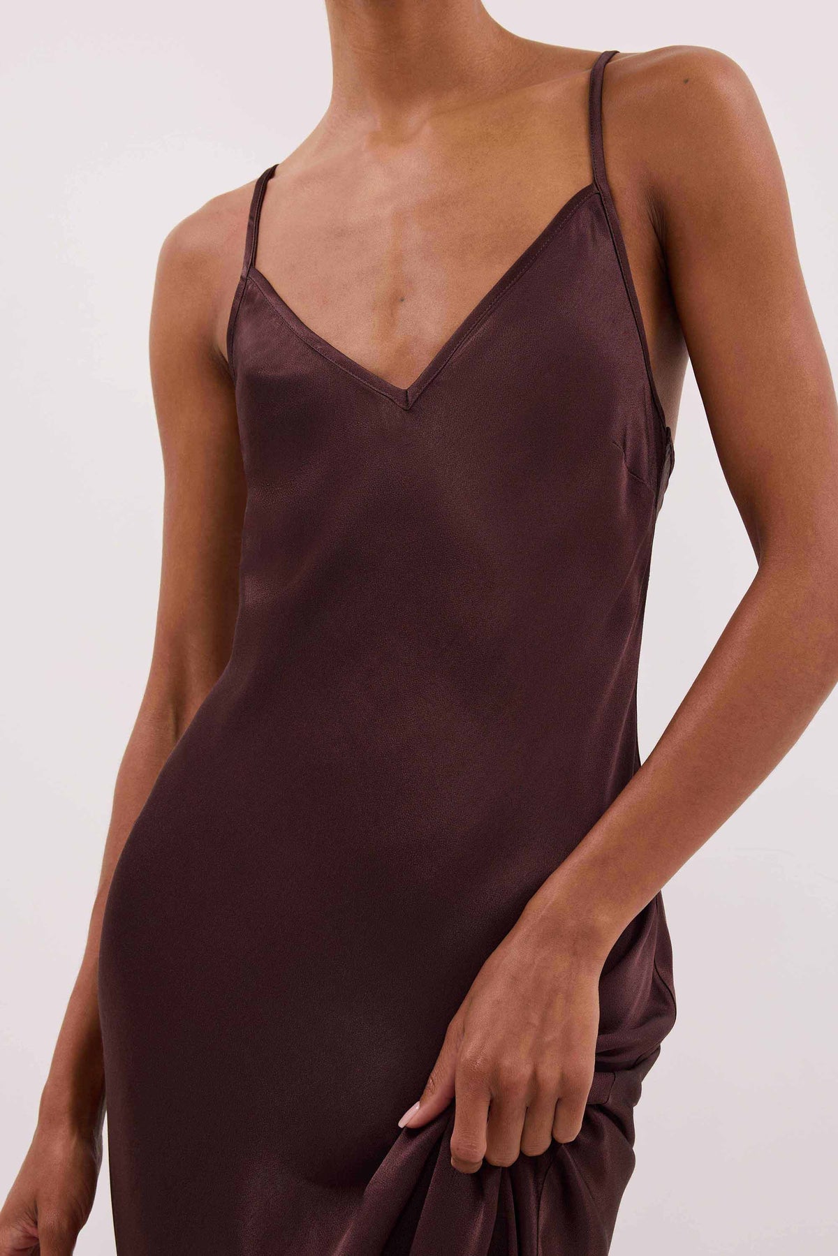 JOEY PLUM CHOC SATIN MAXI DRESS