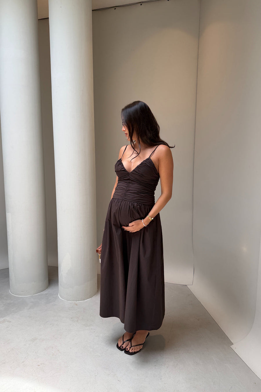 ALEXIA BURNT CHOC COTTON MIDI DRESS