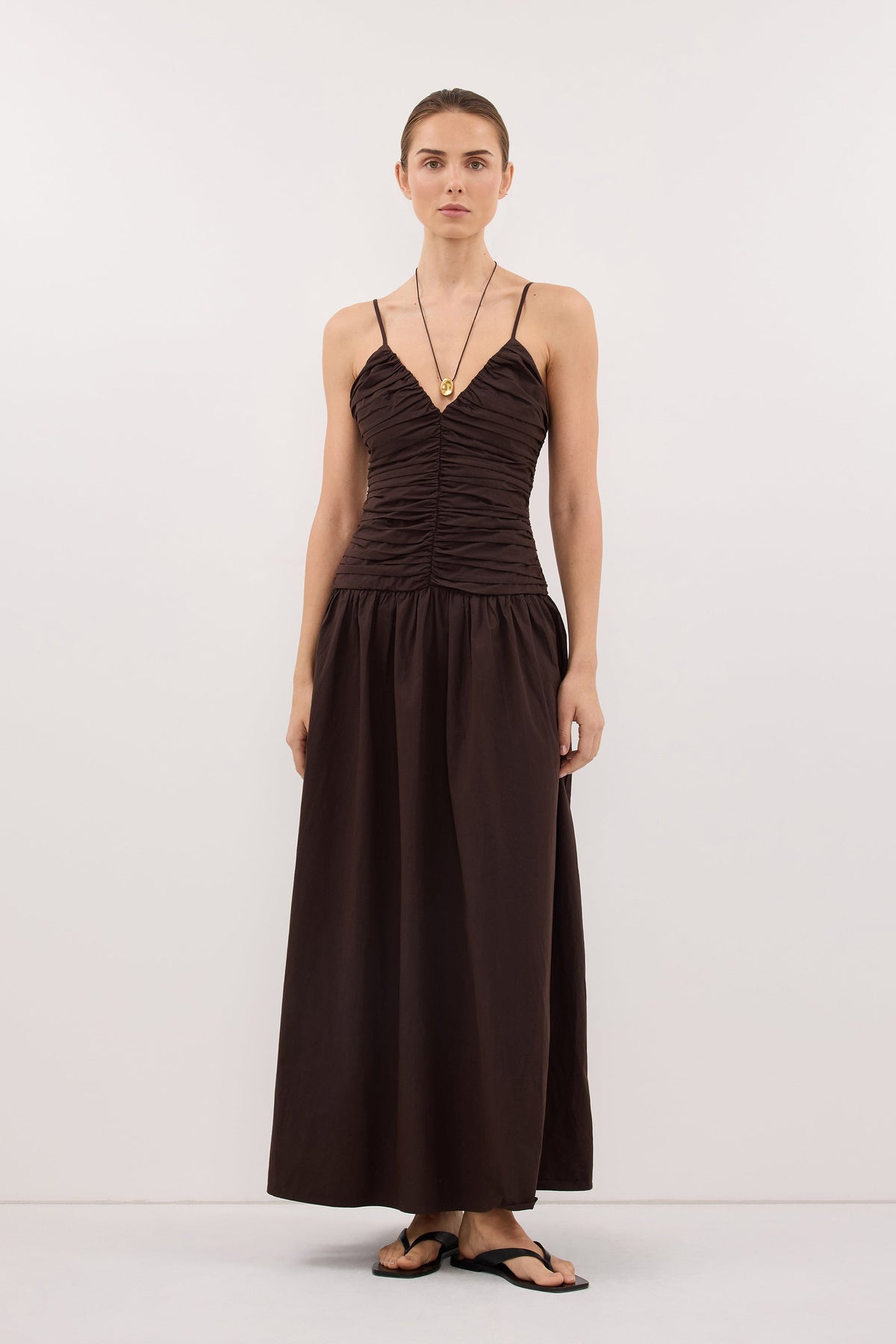 ALEXIA BURNT CHOC COTTON MIDI DRESS