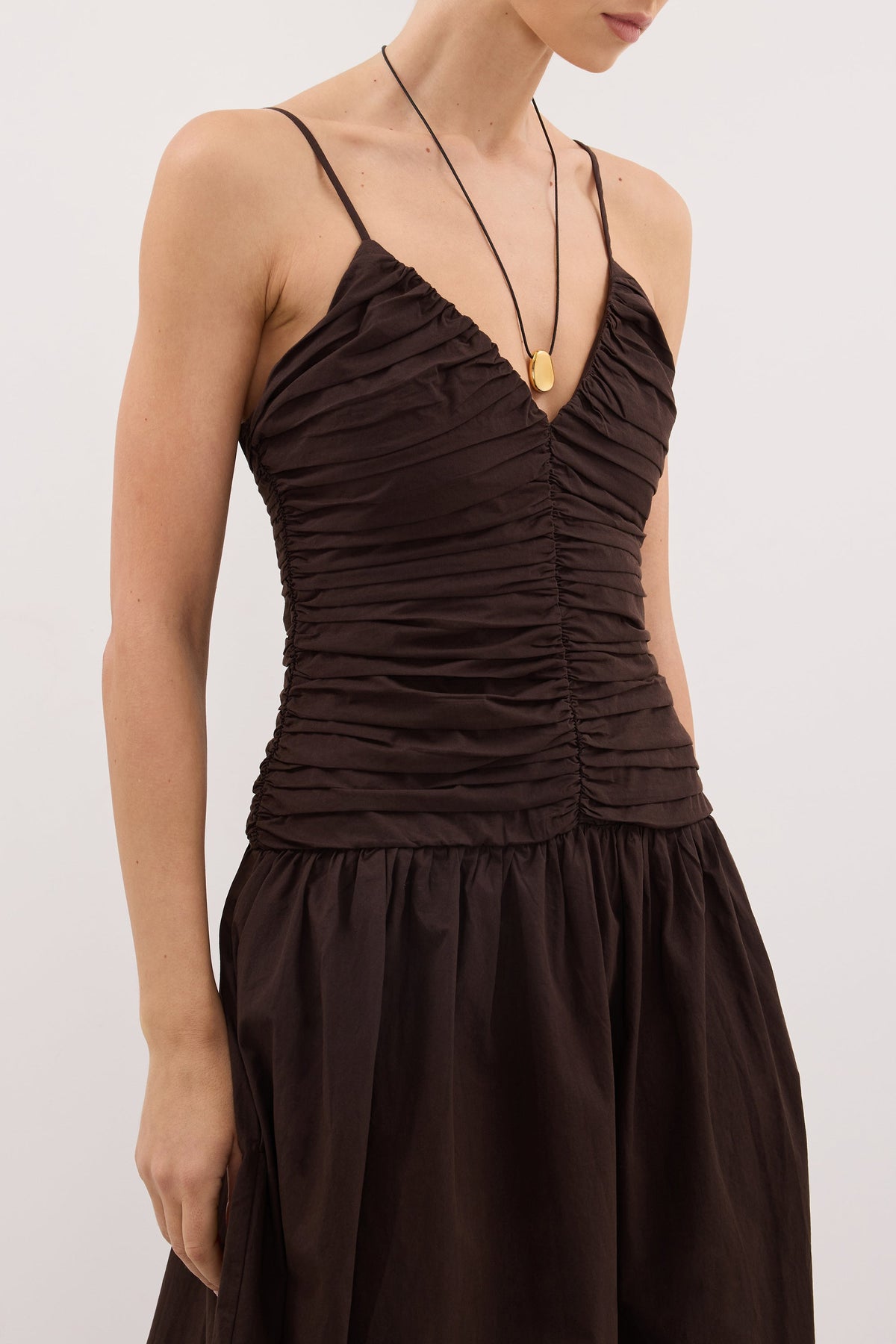 ALEXIA BURNT CHOC COTTON MIDI DRESS