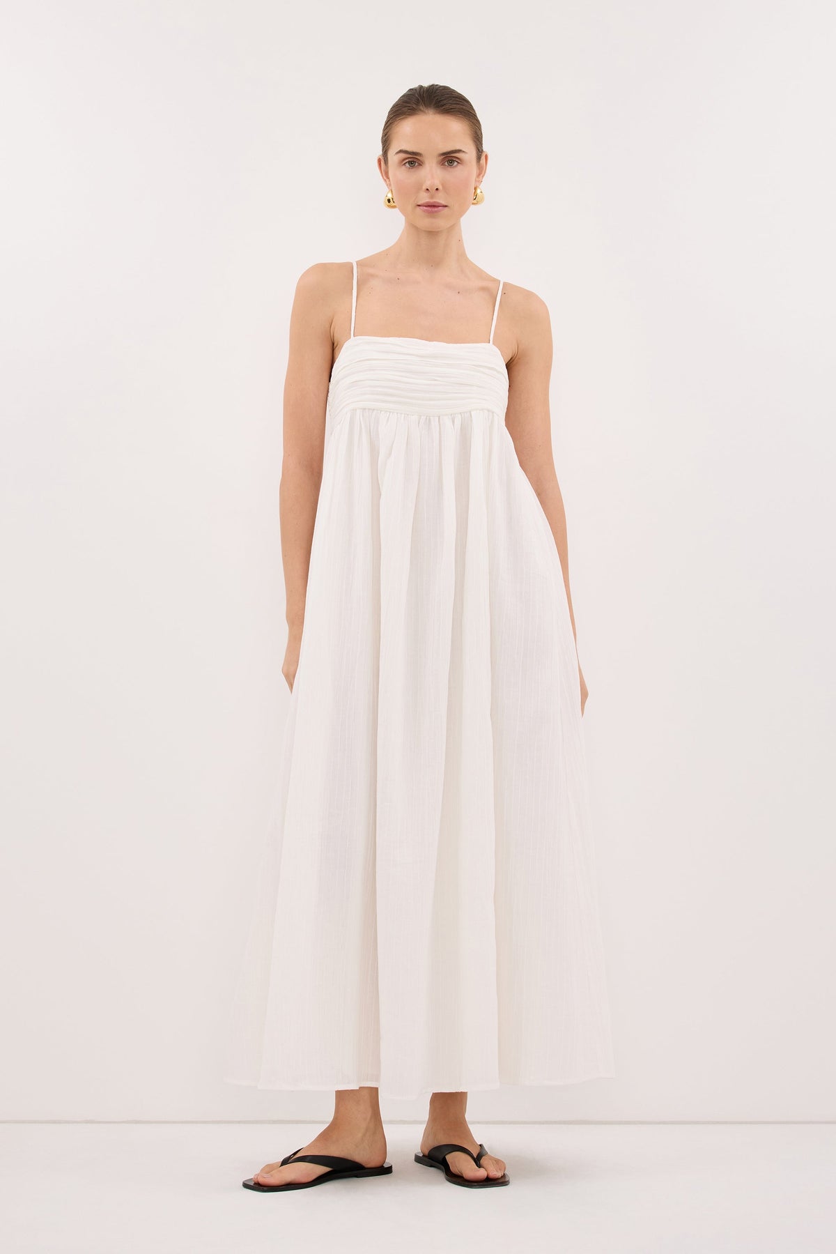 CASEY IVORY CRINKLE RAMIE MIDI DRESS